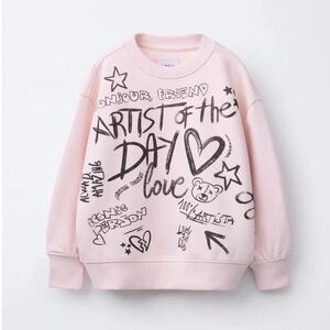 Zara girls graffiti graphic pink Crewneck sweatshirt size 11/12